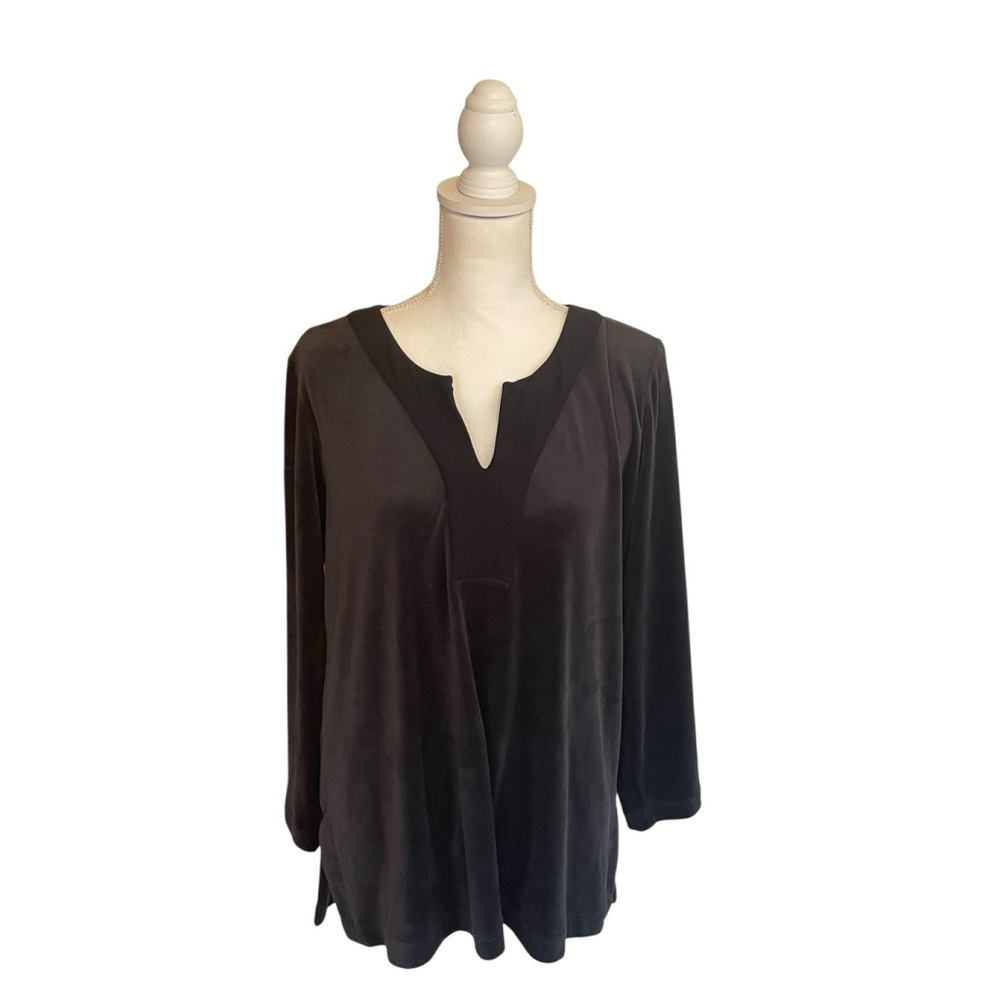J.Jill Pure J.Jill Black Velvet Velour V-Neck Tunic Top Soft Casual